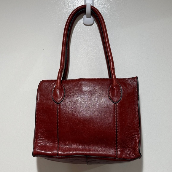 Wilsons Leather Roma Leather Push Lock Tote Handbag Dark Cherry Red Mahogany - Picture 3 of 15